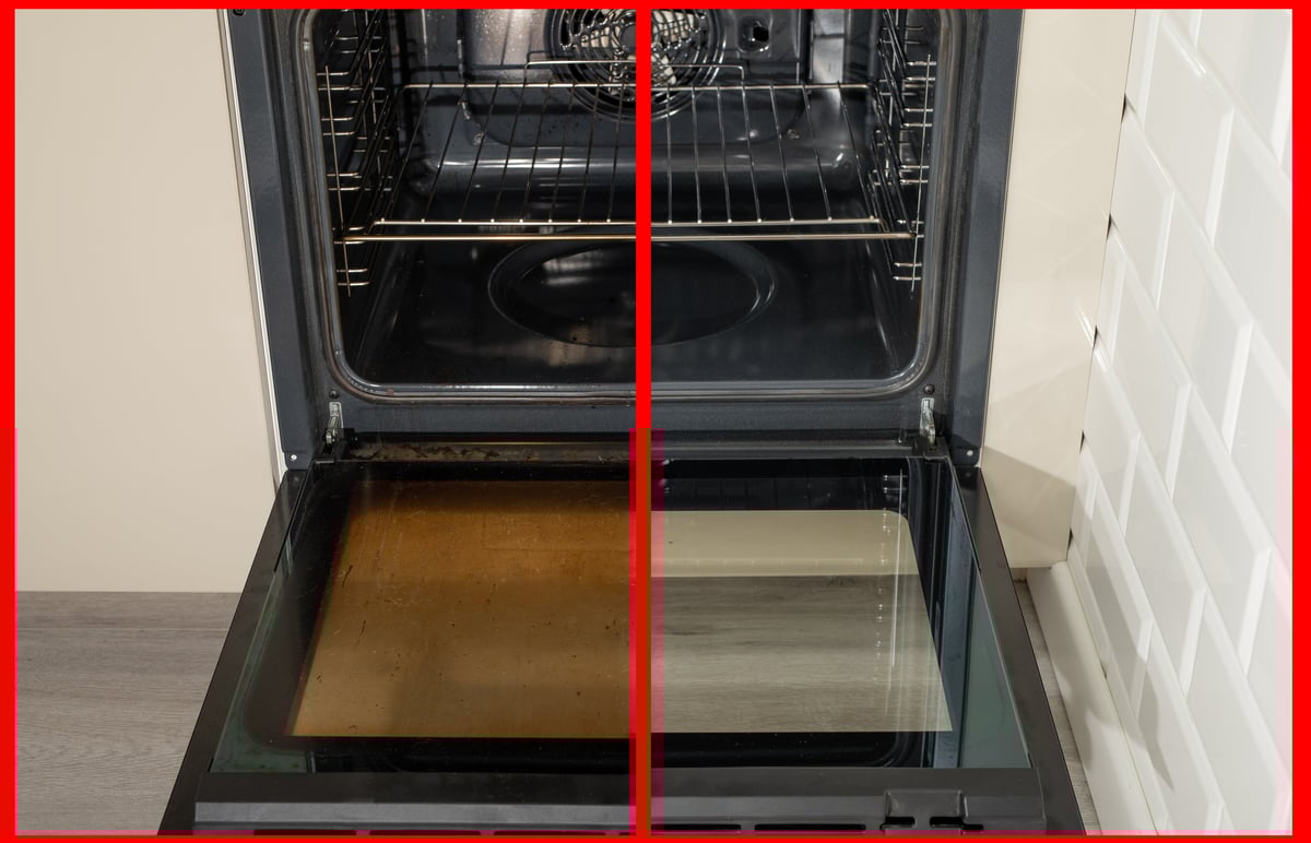 The oven inside the house before and after cleaning